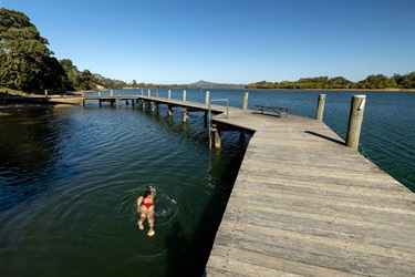 a lady swiming at Mylestom Tidal Pool